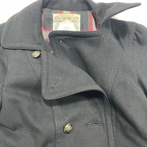 Guess Jeans of L.A. Wool blend black Pea coat plaid cotton lining women’s size M - Picture 8 of 17